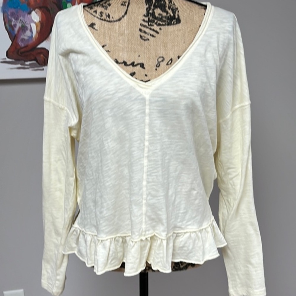 Anthropologie pilcro Ruffled Long Sleeve top in butter yellow NWT